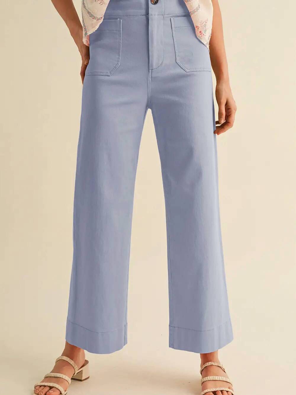 NEW &MERCI high waist cropped wide leg pants in cornflower blue